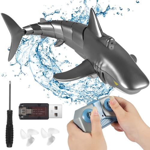 RC Shark Bateau Jouet,2.4 GHz Jouets RC Requin Flexibles,Jouet de Piscine d'eau Requin Electrique,Télécommande RC Requin Speedboat,Cadeau de Piscine pour Enfants,pour Enfants et Adultes
