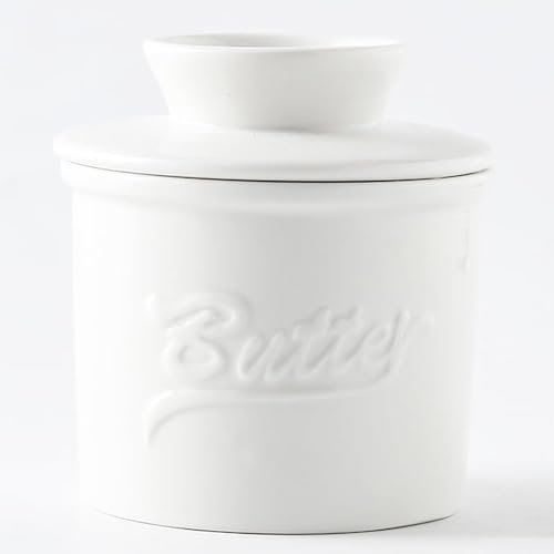 Duscdesp Butter Dish with Lid,Butter Dish with Lid Ceramic,Butter Crock for Spreadable Butter French Butter Dish Suitable for Home (White & 10CM)