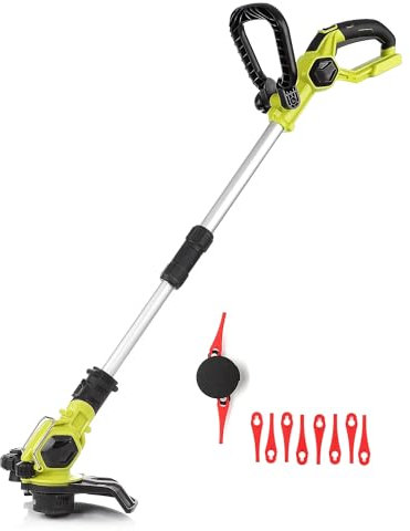 Green Tools Akku Rasentrimmer 18V - schwenkbarer Motorkopf und Handgriff- Teleskopierbar - mit Faden-Spule und Kunststoff-Messern (Ohne: 2Ah Akku & Ladegerät)