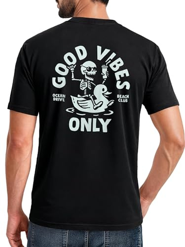 Neverless® Herren T-Shirt Backprint Good Vibes Only Quitsche-Ente Motivprint Rückendruck Sommer Fashion Streetstyle