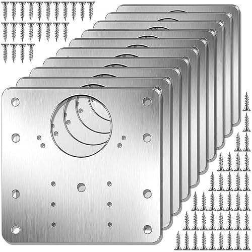INF 10er-Pack Reparaturplatte für Scharniere und Möbel, Vielseitiges Reparaturset, 9x9 cm, Edelstahl, 10 x Reparaturplatte für Scharniere, 60 x Schrauben, silber