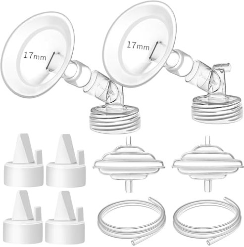 PumpMom-us 17mm Pump Parts for Spectra S2 Spectra S1 Spectra 9 Plus Breast Pump Flanges, 17 mm Flange Backflow Protector Tubing Duckbill Valves, Not Original Spectra Pump Parts