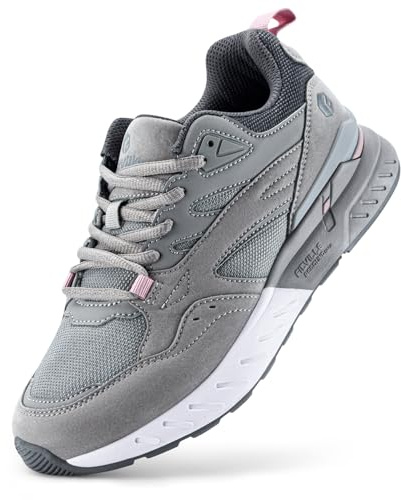 FitVille Womens Wide Fit Trainers Ladies Walking Shoes, Grey, 6 Wide