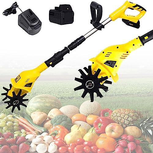 LZDOYY Motoculteur, cultivateur, motoculteur et motoculteur électrique avec 10 Dents inclinées, Largeur de Travail de 100 mm, Profondeur de 170 mm (Batterie 2AH et Chargeur Rapide Inclus),110V
