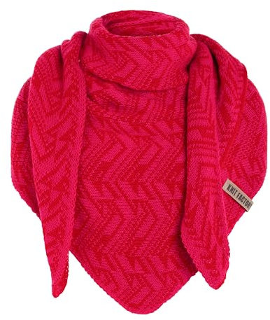KNIT FACTORY - Dreiecksschal Josh - Damen Strickschal mit Wolle - Umschlagtuch für den Herbst und Winter - Winterschal - Dreieckstuch - XXL Schal - 200x70 cm - Bright Red/Fuchsia