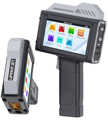 UPRINTJET Tragbarer Handdrucker BT-HH6210B mit 4,3-Zoll-Touchscreen, 1 Zoll Hand Tintenstrahldrucker mit Lösungsmittel Tintenpatrone Tintenstrahl Codiermaschine für Datum Testo Logo QR-Code Barcode