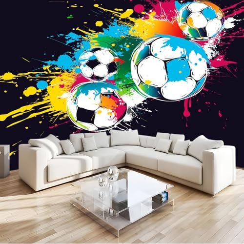 Papier Peint 3D Peindre Des Graffitis Du Football Panoramique Peinture Murale Interieur 200x140 cm pour Salon Chambre à Coucher D'Enfant Maison Décoration Murale