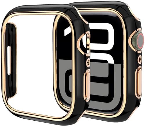 Miimall Case for Apple Watch Series 10 42mm/46mm, Hard PC Colour Blocking Case for iWatch 10, Apple Watch 10 Cover, Protective Case for iWatch Series 10 46mm-Black+Rose Gold