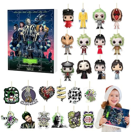 Beetlejuice Sandwurm Adventskalender 2024, 24 Tage Beetlejuices Weihnachts Countdown Kalender, Klassische Horror Comedy 2D Acryl Anhänger, Filmfiguren Ornamente Für Filmliebhaber