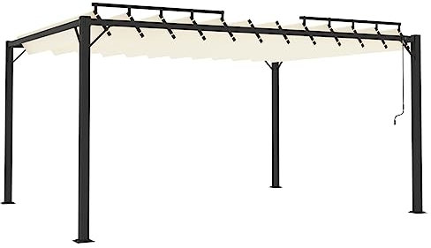 TJROO Gazebo da Giardino Pergolato a Lamelle in Tessuto e Alluminio 3x4x2,25 m Crema Tenda da Giardino Zona Piscina Pergole Per Cortile Idrorepellente Gazebo da Terrazzo