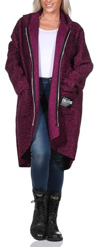 simaranda Sweatjacke Damen mit Kapuze Hoodie lange Übergangsjacke Kurzmantel uni mit Zipper Cardigan 29503 (DE/NL/SE/PL, Numerisch, 38, 44, Regular, Regular, Weinrot)
