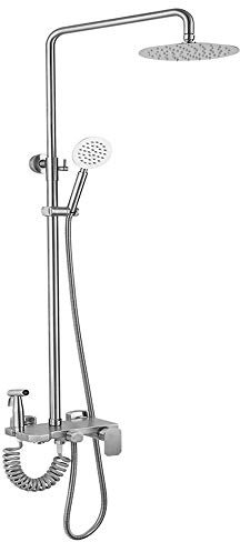 OWOHYG Set Doccia Miscelatore Multifunzione con soffione a Pioggia e doccetta, Set Colonna Doccia a Parete con Rubinetto Bidet, Spazzola