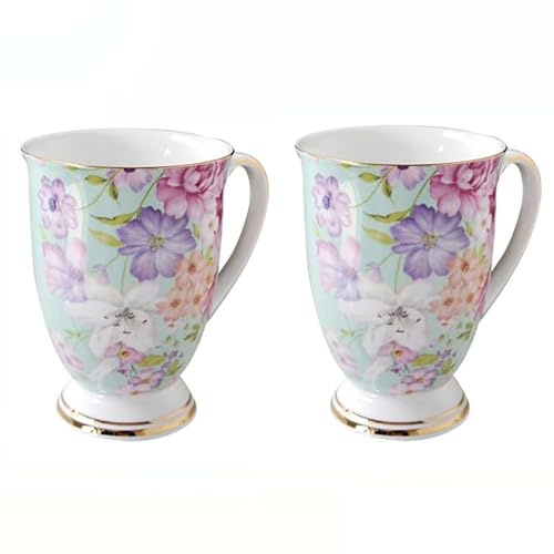 MIATTCLD Kaffeebecher Blumenmuster Porzellan Kaffeetasse Trinkbecher, 300 ml Knochen China Teetassen mit Griff für Kaffee Tee Milch Cappuccino (C)