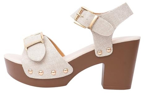 Estate Scarpe Stivale Sandali comodi con tacco alto da donna, ideali per le uscite casual e le vacanze, con fibbia regolabile e punta aperta Pantofole in pelliccia di pecora, beige, 36 EU