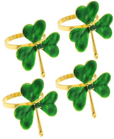 MUCKLILY 4 Stück Kleeblatt-serviettenringe Tischring Zum Valentinstag Irische Wohnkultur Patrick's Day Geschirr Valentinstag Serviettenringe Valentinstag-serviettenhalter Grün Metall