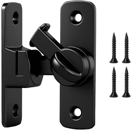 Qaum Flip Barn Door Lock, 90/180 Gate Flip Sliding BarnLock, Small Gate Latches Hardware with Screws, Security Door Latch for Kitchens Bedrooms Study Garden Window Cabinet(Black)