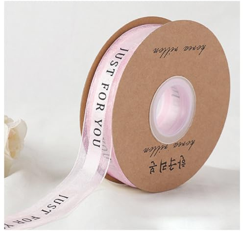 JUST FOR YOU Geschenkband 45 Yards × 25 mm Schleifenband Organzaband | Bedrucktes Stoffband, Dekoband zum Basteln, Halbtransparent Band für Blumenstrauß Geschenkverpackung Hochzeit Deko