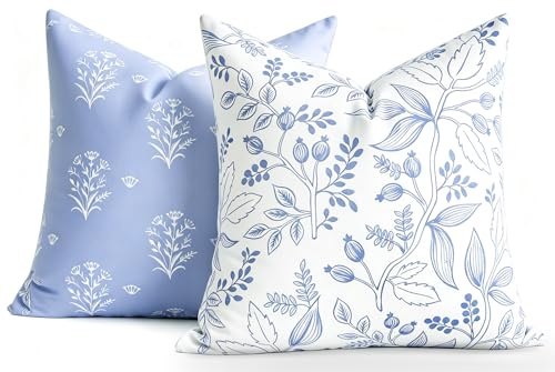Kissenbezug 50x50 Kissenhülle Blau Blumen Dekorativ Moderne Bauernhaus Kissenbezug Couchkissen Boho Decor Kissenbezug Pflanzen Mustern Saisonnal Zierkissenbezug für Sofa Wohnzimmer Schlafzimmer Couch