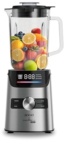 SOGO Batidora Potente 1200W para Batidos Saludables - Licuadora con Jarra de Cristal 1.8L para Smoothies - Batidora con Cuchillas de Acero Inoxidable para Hielo - Función Turbo para Mezclas Rápidas
