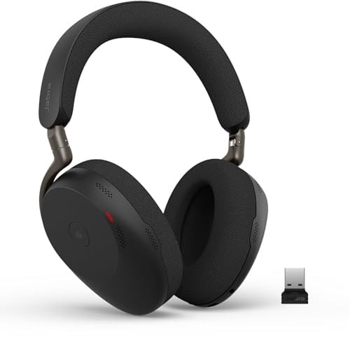 Jabra Evolve3 85 Over‑Ear Wireless Bluetooth Headphones with Mic, Black | Headset for work, Adaptive ANC, Up to 25-Hour Battery, USB-A, Microsoft Teams Certified