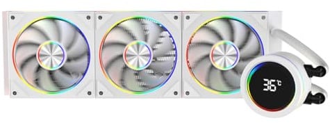 CiT Pro Saturn CPU Cooler AIO 360mm, Liquid AIO Cooler, AM4 AM5 LGA 1700 | Quiet 300W TDP white AIO with screen: this liquid CPU cooler pairs a 58mm temperature display, 26.9dBA pump and 22 ARGB LEDs
