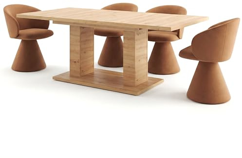 Newroom Esstisch ausziehbar Wildeiche Esszimmertisch modern Säulentisch | Säulenfuß mit Bodenplatte, 6-8 Personen, Küchentisch, Esszimmermöbel, für Esszimmer Küche und Wohnzimmer