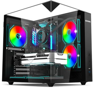 EMPIRE GAMING EC253 Boîtier PC Cube ATX/mATX/ITX Verre Trempé Panoramique Noir - 3 Ventilateurs ARGB Préinstallés + Contrôleur - GPU 330 mm - Ventirad 168 mm - Watercooling 240 mm - USB-C