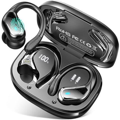 Bluetooth 5.4 Kopfhörer Sport, 75Std Kopfhörer Kabellos Bluetooth in Ear | Bass HiFi-Stereo, ENC Noise Cancelling Wireless Headphones mit Ohrhaken, IP-X8 Wasserdicht Earbuds, USB-C Ohrhörer Joggen Gym