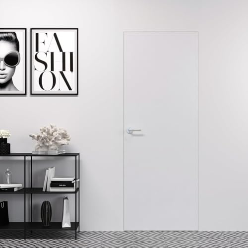 Porte Italiane, Porta Raso Muro con Serratura Magnetica e Coppia di Maniglie Hoppe Milano Cromo Satinato, Filomuro per Muratura o Cartongesso, Easy Wall Bianca, 60x210 spingi DX - tira SX