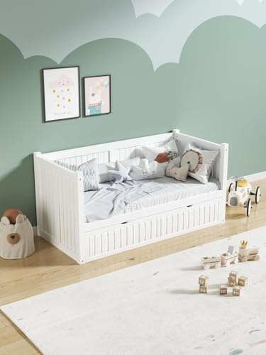 Home Treats Single Day Bed Frame For Kids Bed With Drawers White Wooden 3ft Sofa Bed (No Mattress)