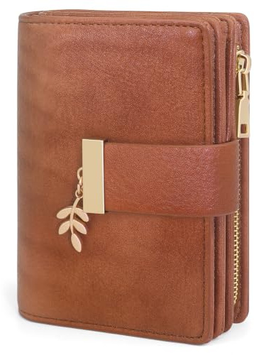 REETEE Portefeuille Femme Cuir PU avec Blocage RFID Porte Monnaie Compact | Vintage Petit Porte Feuille Femme avec 19 Emplacements de Cartes et Fermeture éclair Poche à Monnaie