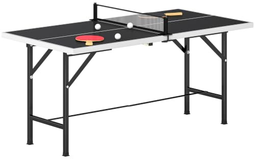 SPORTNOW Mini Table de Ping-Pong 152x76cm Pliable Intérieur Extérieur Noir