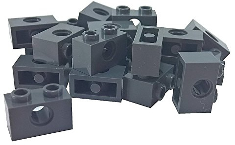 30 Stück LEGO TECHNIC Stein 1x2 Noppen mit Loch in Neu-Dunkelgrau.