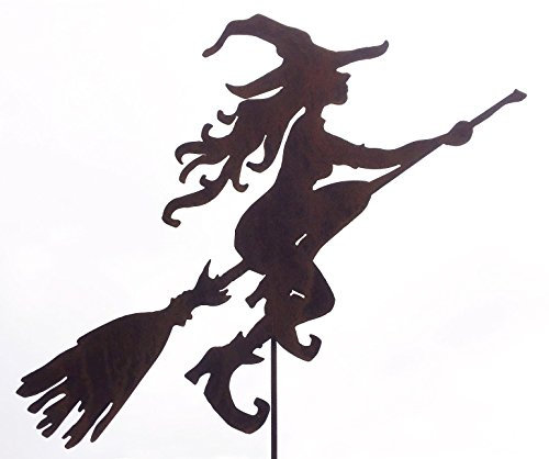 Edelrost Gartenstecker 120 cm Hexe auf Besen -Gartendekoration - sehr gute Qualität