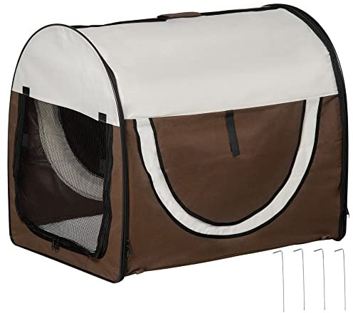 PawHut Hundebox faltbare Hundetransportbox Transportbox für Tier 2 Farben 5 Größen (XL (81x56x66 cm), kaffeebraun-creme)