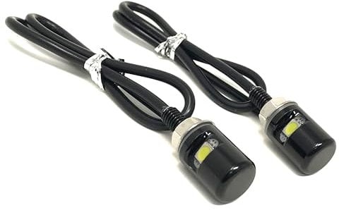 Motorcycle LED Bolt Lights for Rear Number Licence Plate Micro Mini Button | Screw In | Black Aluminium for Project Custom Bike Cafe Racer Street Bike Chopper Car Pick Up Van Truck | 2 PCS