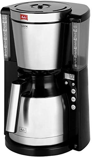 Melitta Cafetière à Filtre avec Verseuse Isotherme, Fonction Timer, Sélecteur d’Arôme, Look Therm Timer, Noir/Acier Brossé, 1011-16