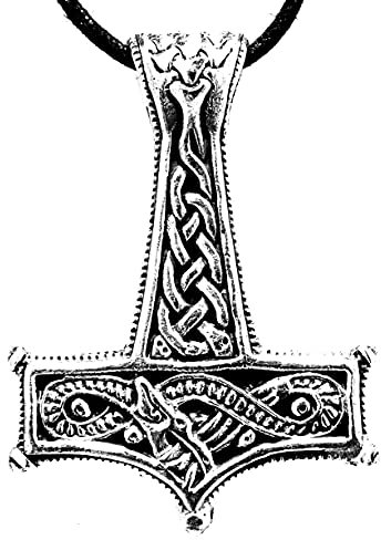 Kiss of Leather Thorshammer Anhänger aus 925 Sterling Silber mit runder Königskette aus 925 Sterling Silber, 2.5 mm dick, 45-65 cm lang SI.200