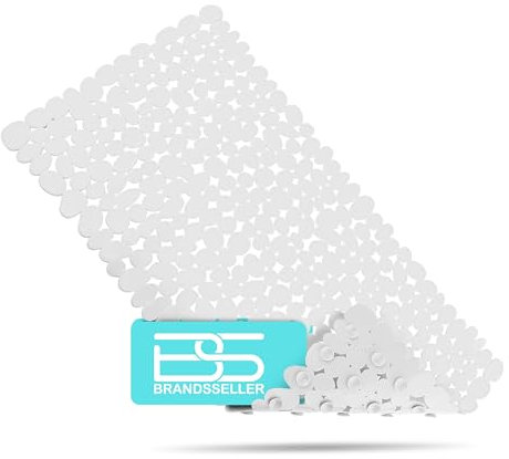 BRANDSSELLER-Alfombra de Baño Antideslizante en Efecto Piedra con Ventusa Blanco 70x35cm