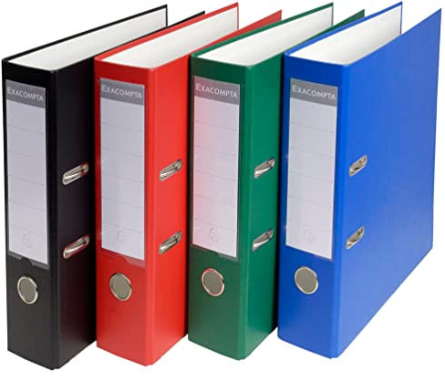 Exacompta 918400B 20er Pack Kunststoff-Ordner 8 cm breit DIN A4 Kunststoffbezug außen Papierbezug innen Rückenschild austauschbar Ringordner Aktenordner Briefordner Büroordner farbig sortiert