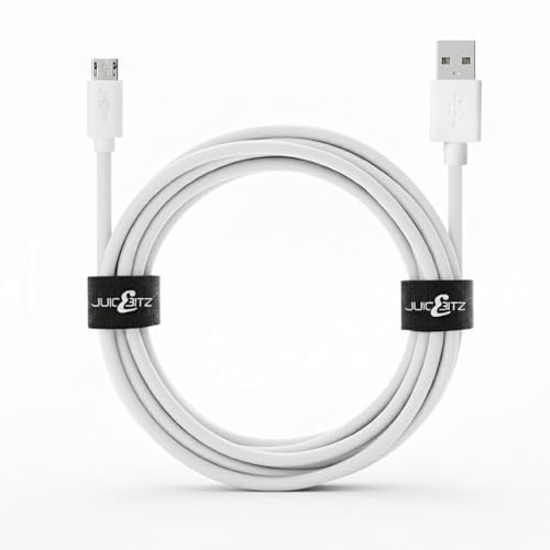 JuicEBitz 4m/13ft FAST 2.4A Micro USB Charger Cable compatible with Android Phones & Tablets: Samsung Galaxy A10 S7 S6 S5 Tab S2 TabA/LG W30 K50 / Cubot/HTC/Sony Xperia (White)