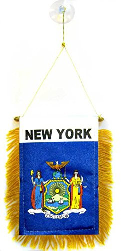 AZ FLAG - Fanion New York Pour Décoration Voiture Avec Ventouse et Franges Dorées - Mini Drapeau New Yorkais - Etat Américain - Usa - Etats-Unis - 13x10 cm