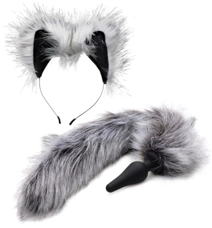 Grey Wolf Tail Anal Plug and Ears Set