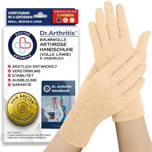 Doctor Developed Full Fingered Arthritis Gloves/Compression Gloves (Grey) and Doctor Written Handbook -Relief for Joint Condition (Osteo/Rheumatoid) (Nude (Full Finger), S)