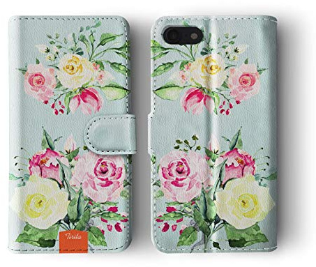 Tirita Wallet Leather Flip Phone Case Compatible with iPhone Xs Max PRINTED GLITTER, NOT REAL GLITTER Shabby Chic Floral Watercolour Pastel Bouquet