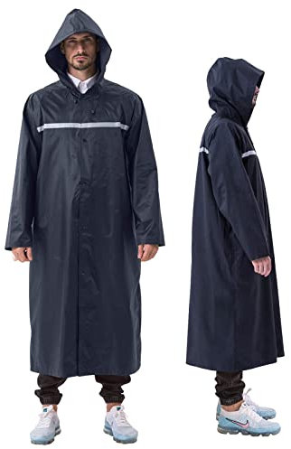 iOutdoor Products Premium Regenponcho, 100% Wasserdicht Regenjacke mit Kordelzughauben/Reißverschluss/Knopf/Reflexstreifen/Aufbewahrungstasche, Weich, Abriebfest, Reißfest, Marine, XL(160-170 CM)