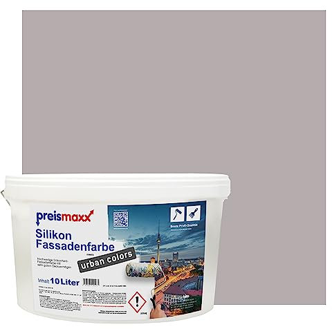 Preismaxx Silikonharz Fassadenfarbe, Braunlila Lila 10L hochwertige, matte, wasserabweisende Aussen-Dispersion, sehr guter Regenschutz - Abperleffekt