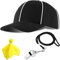 BBTO Einstellbare Schwarz Fußball Mütze mit Weißen Streifen Offizieller Schiedsrichter Hut und Edelstahl Pfeife mit Lanyard für Halloween Fußball Schiedsrichter und Linienrichter