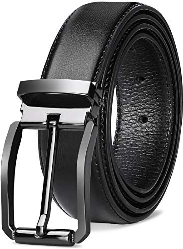 NEWHEY Herren Gürtel Leder Männer Ledergürtel Business Anzug Jeans Gurtel Verstellbar Schwarz Braun 32mm Breit 115cm Schwarz