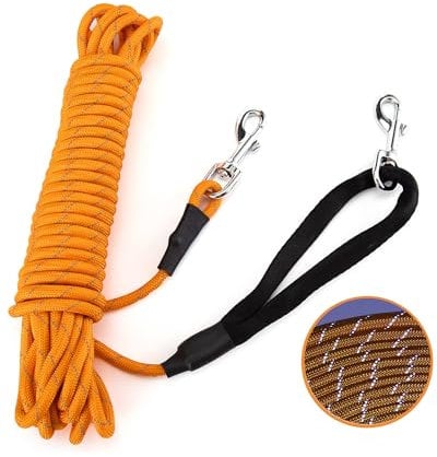 PETTOM Reflektierend Schleppleine für Hunde, 3m/5m/10m/15m/20m Seil Hundeleine Trainingsleine mit Handschlaufe & 2 Karabinerhaken, Langes Ausbildungsleine für kleine, mittelgroße Hunde (Orange, 10m)